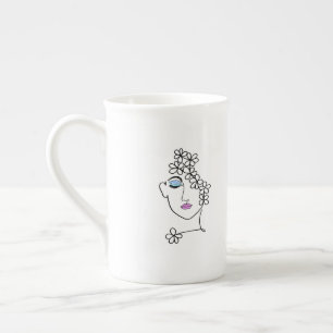 Woman With Flowers Line Art Bone China Mug