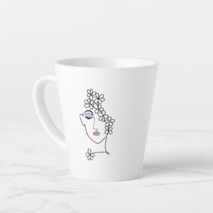 Woman With Flowers Line Art   Latte Mug