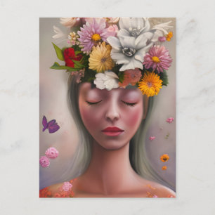 Woman With Flowers on Her Head Postcard