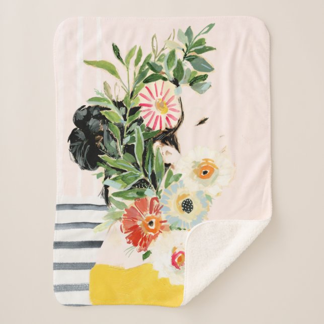 Woman with Flowers Sherpa Blanket (Front)