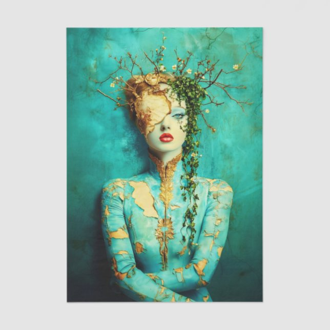 Woman with Gold Mask and Ivy Crown EN1L Decoupage Tissue Paper (Front)