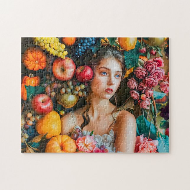 Woman with grapes and floral arrangement jigsaw puzzle (Horizontal)