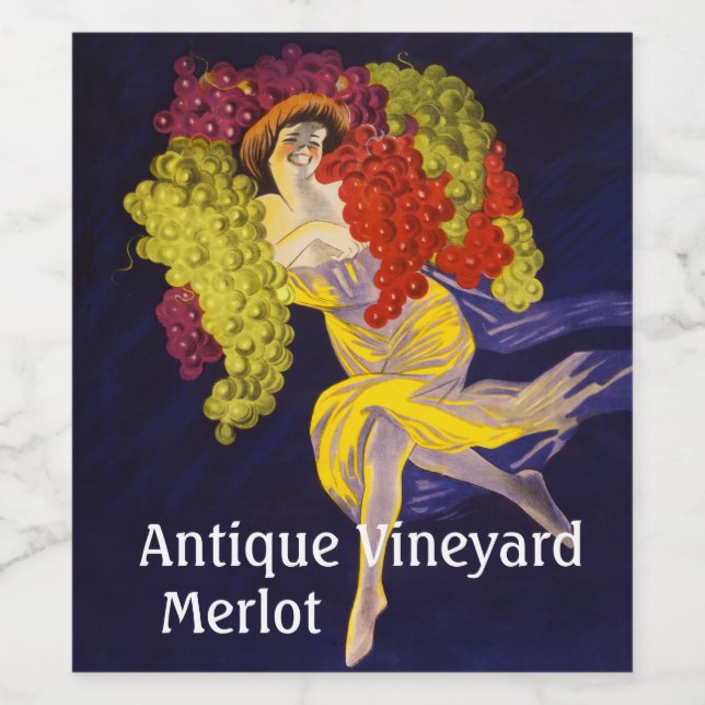 WOMAN WITH GRAPES, VINEYARD HARVEST Art Nouveau Wine Label (Single Label)