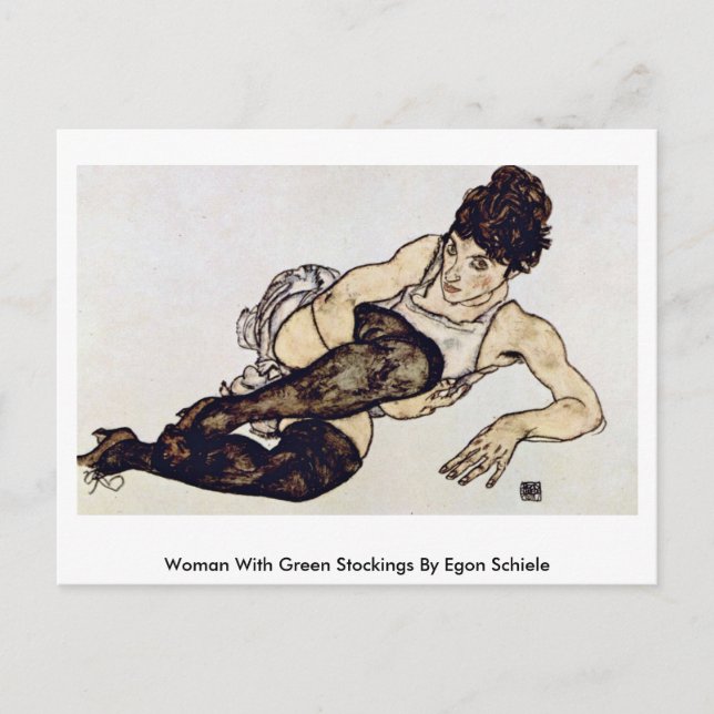 Woman With Green Stockings By Egon Schiele Postcard (Front)