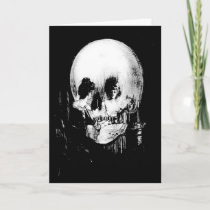 Woman with Halloween Skull Reflection In Mirror Card