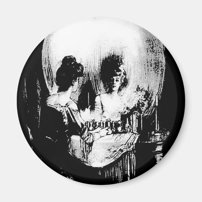 Woman with Halloween Skull Reflection In Mirror Magnet (Front)