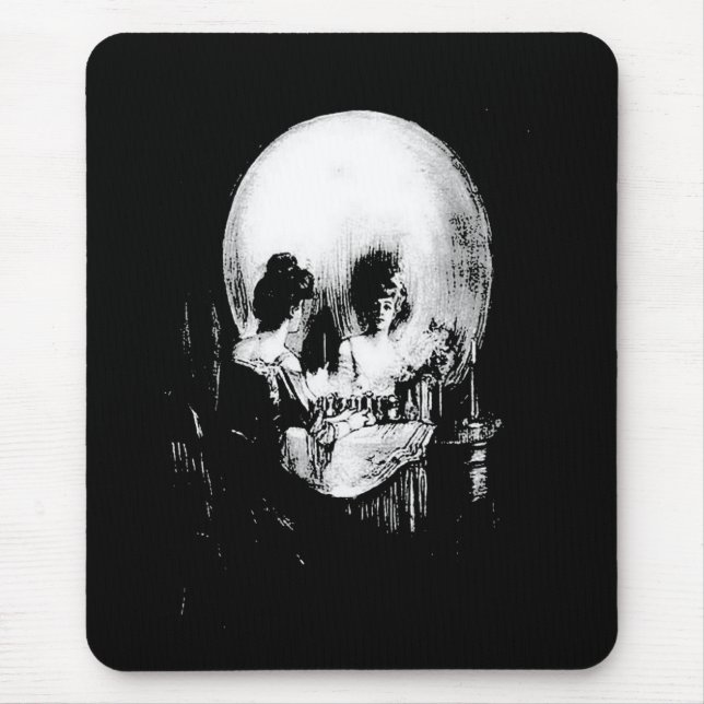 Woman with Halloween Skull Reflection In Mirror Mouse Pad (Front)