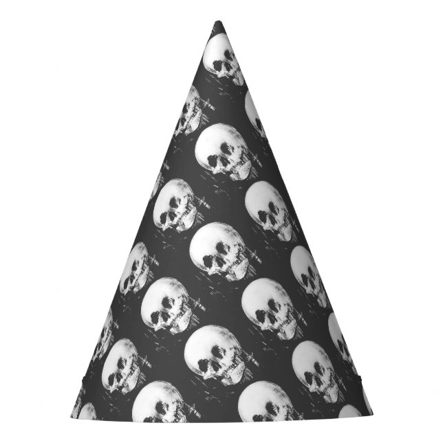 Woman with Halloween Skull Reflection In Mirror Party Hat (Front)