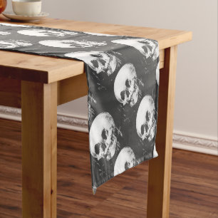 Woman with Halloween Skull Reflection In Mirror Short Table Runner