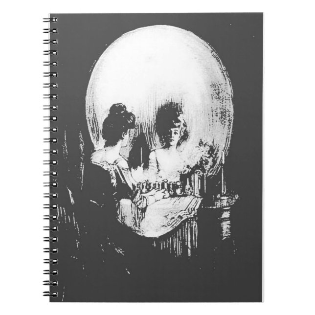 Woman with Halloween Skull Reflection In Mirror Spiral Notebook (Front)