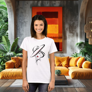 Woman with Hat Line Art  Description T-Shirt