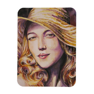 Woman with hat magnet