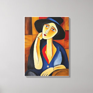 Woman with Hat Modern Painting Canvas Print