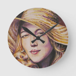 Woman with hat round clock