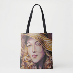 Woman with hat tote bag