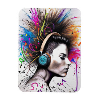 Woman with headphones magnet