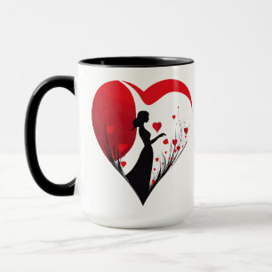 Woman with Hearts in Red and Black Mug