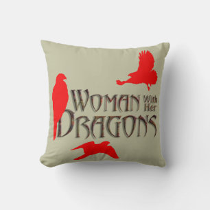 Woman with her Dragons Cushion
