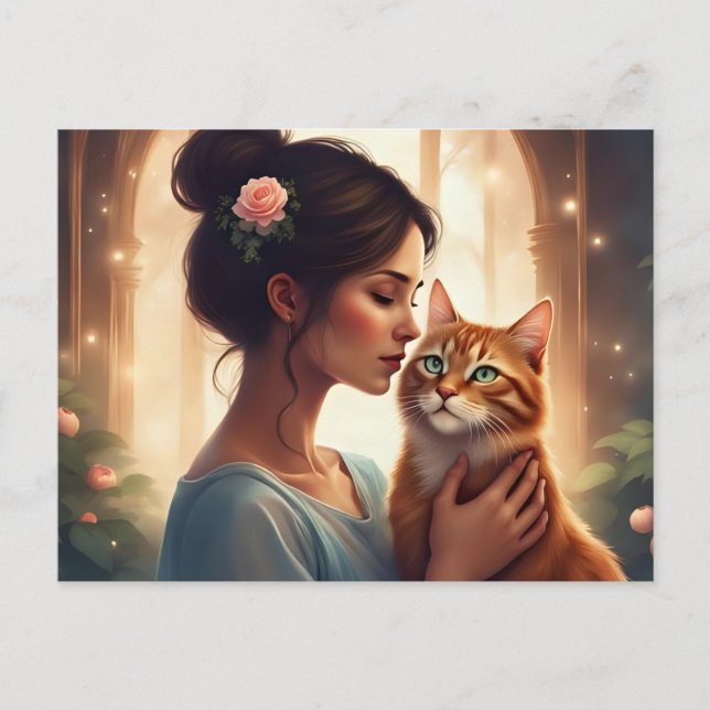 Woman with her Orange Cat  Postcard (Front)