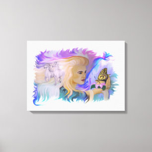 Woman with horse and butterfly canvas print