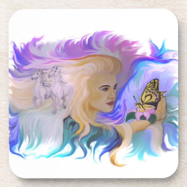 Woman with Horse and Butterfly Coaster (Front)