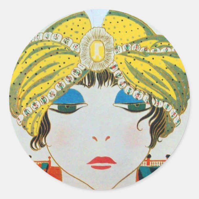 WOMAN WITH ORIENTAL YELLOW TURBAN / Beauty Fashion Classic Round Sticker (Front)