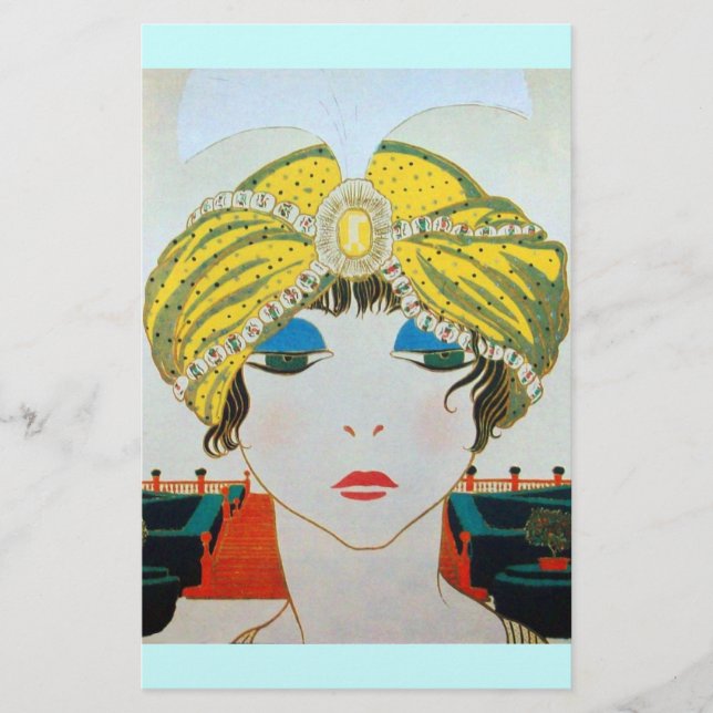 WOMAN WITH ORIENTAL YELLOW TURBAN / Beauty Fashion Stationery (Front)