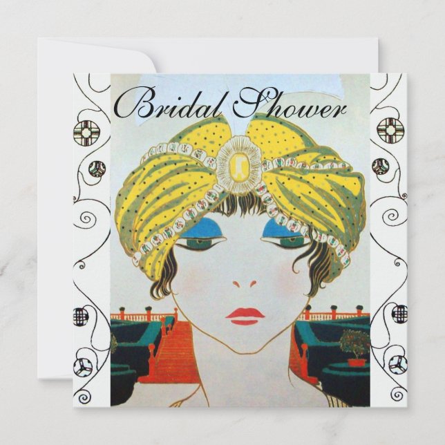 WOMAN WITH ORIENTAL YELLOW TURBAN BRIDAL SHOWER INVITATION (Front)