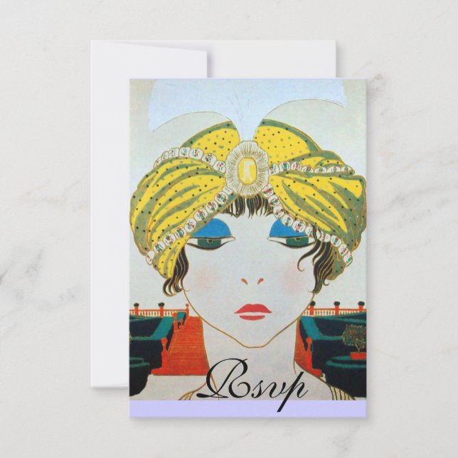 WOMAN WITH ORIENTAL YELLOW TURBAN RSVP CARD (Front)