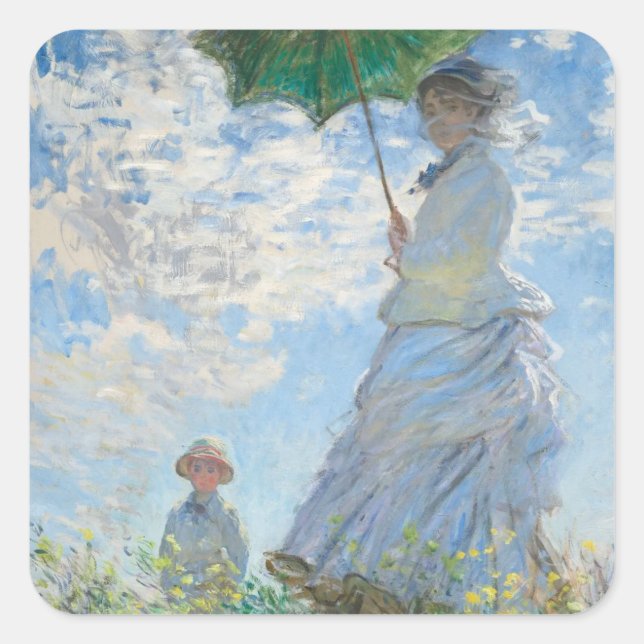 Woman with Parasol (1875) - Claude Monet Fine Art Square Sticker (Front)