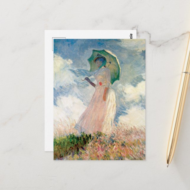 Woman with Parasol Claude Monet Vintage Art Postcard (Front/Back In Situ)