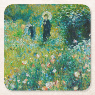 Woman with Parasol, Garden, Renoir Square Paper Coaster