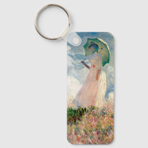 Woman with Parasol & Poplars by Claude Monet Key Ring