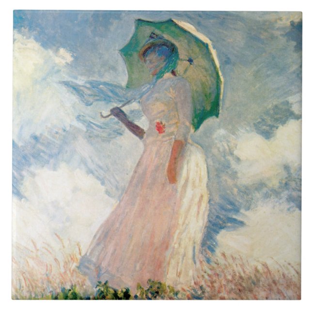 Woman with Parasol Promenade Monet Tile (Front)