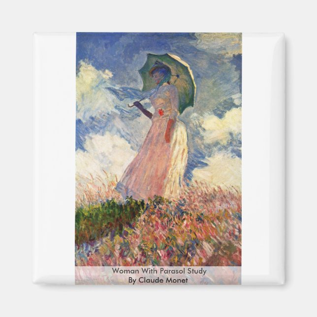 Woman With Parasol Study By Claude Monet Magnet (Front)