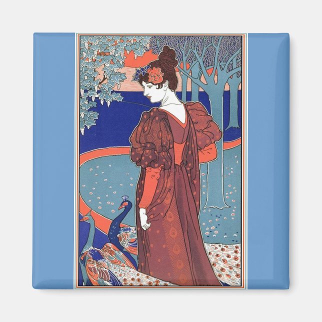 Woman with Peacocks by: Louis John Rhead Magnet (Front)