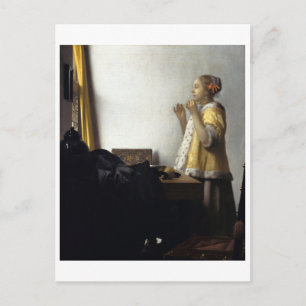 Woman with Pearl Necklace by Johannes Vermeer Postcard