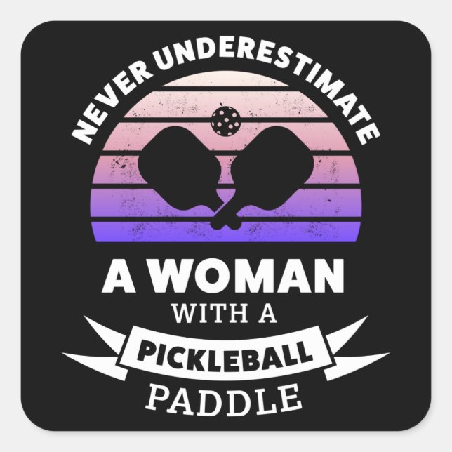 Woman with Pickleball Paddle Funny Gift Square Sticker (Front)