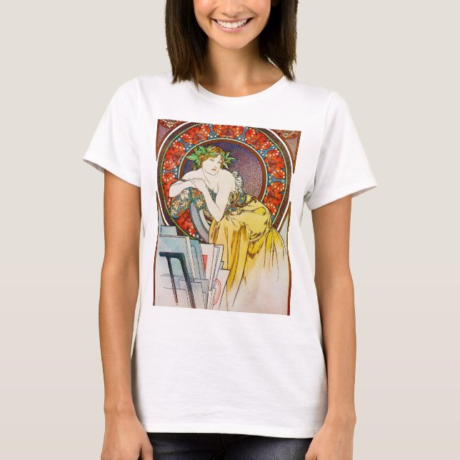 Woman with Poppy, Mucha T-Shirt (Front)