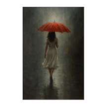 Woman with Red Umbrella in Rain - Emotional Wall A