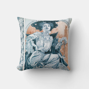 Woman with Rose, Mucha Cushion