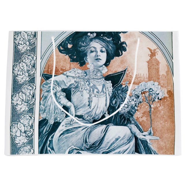 Woman with Rose, Mucha Large Gift Bag (Front)