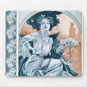 Woman with Rose, Mucha Mouse Pad