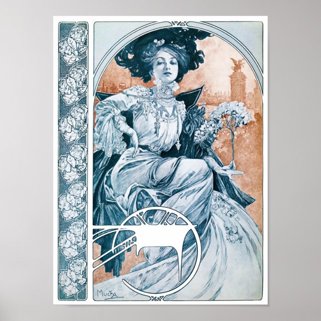 Woman with Rose, Mucha Poster (Front)