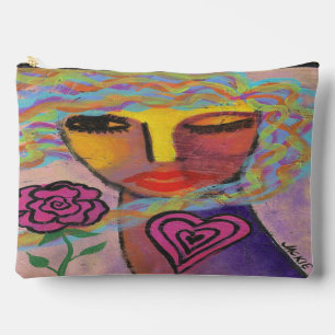 Woman with Rose Original Abstract Art Accessory Pouch