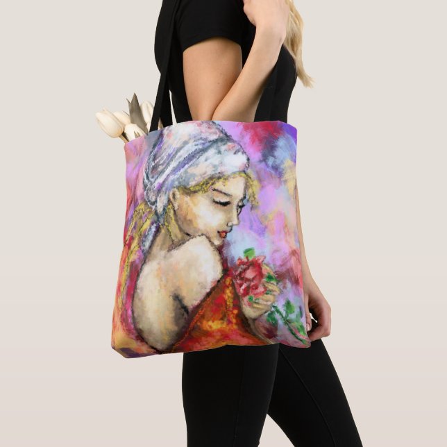 Woman with Rose Tote Bag (Close Up)