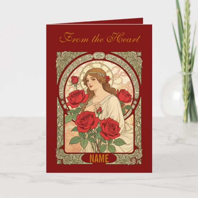 Woman With Roses Romantic Illustration Card (Front)