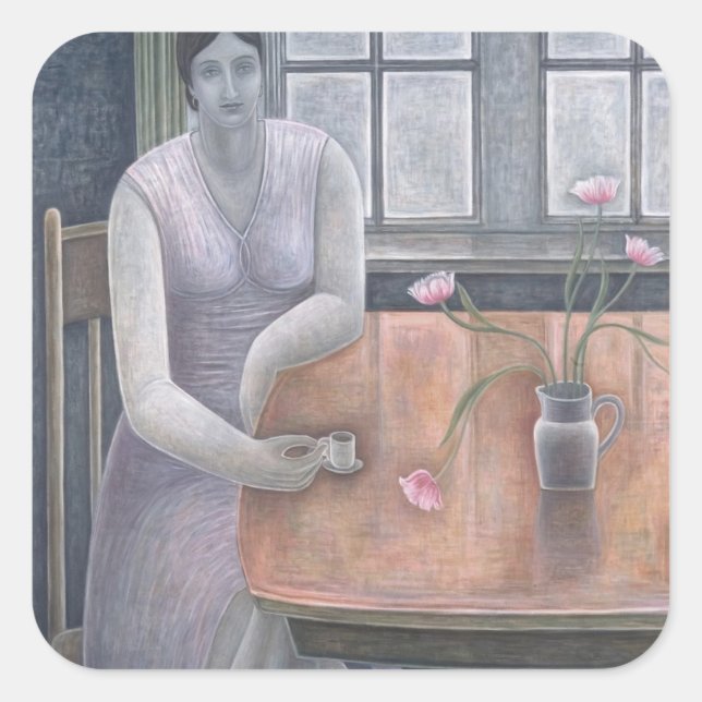 Woman with Small Cup 2007 Square Sticker (Front)