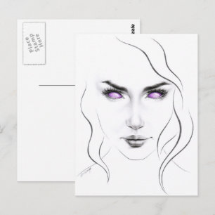 Woman with strange purple eyes Minimalist Line art Postcard