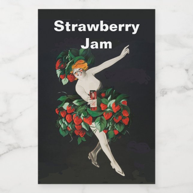 WOMAN WITH STRAWBERRIES Art Nouveau Strawberry Jam Food Label (Single Label)